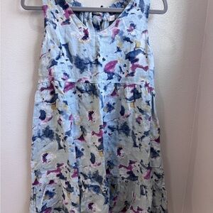 Elegant Floral Sleeveless Dress - Blue and Pink